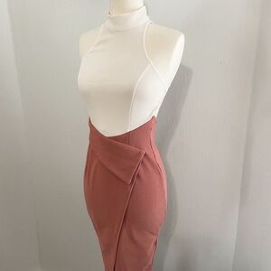 White and Pink Backless Halter Midi Dress